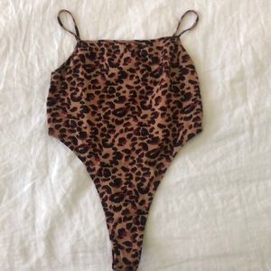 High Leg Leopard Print Bodysuit